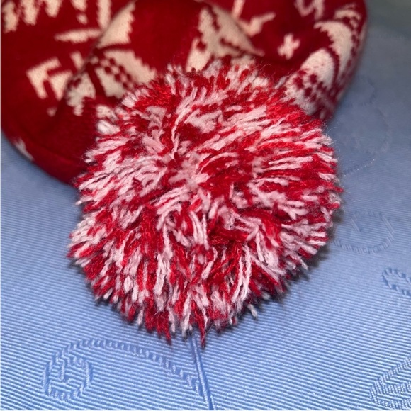 Tim Hortons Cap Kids Size Hat Sherpa Lined Red & White Knit Winter Toque Pompom - Picture 8 of 13